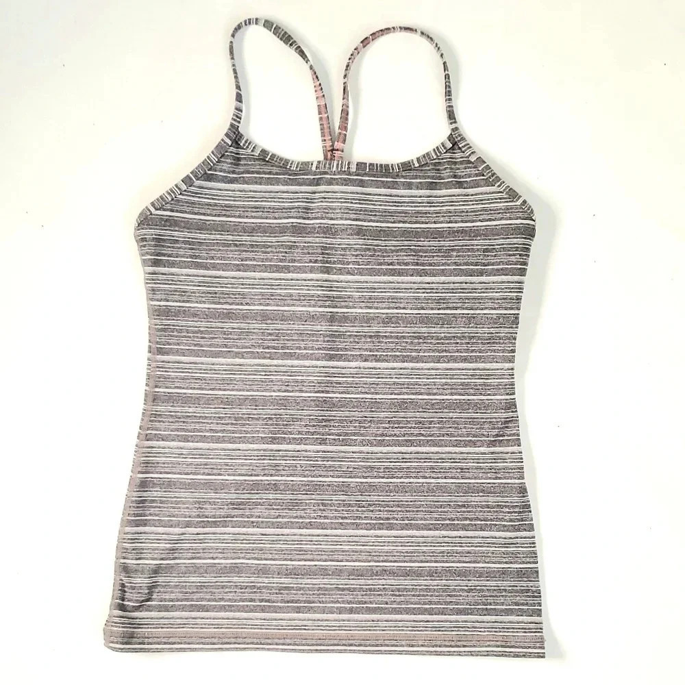 Lululemon Y tank top Sz 6 micro stripe gray white.